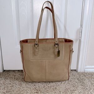 Coach tan suede tote bag with reversible handles